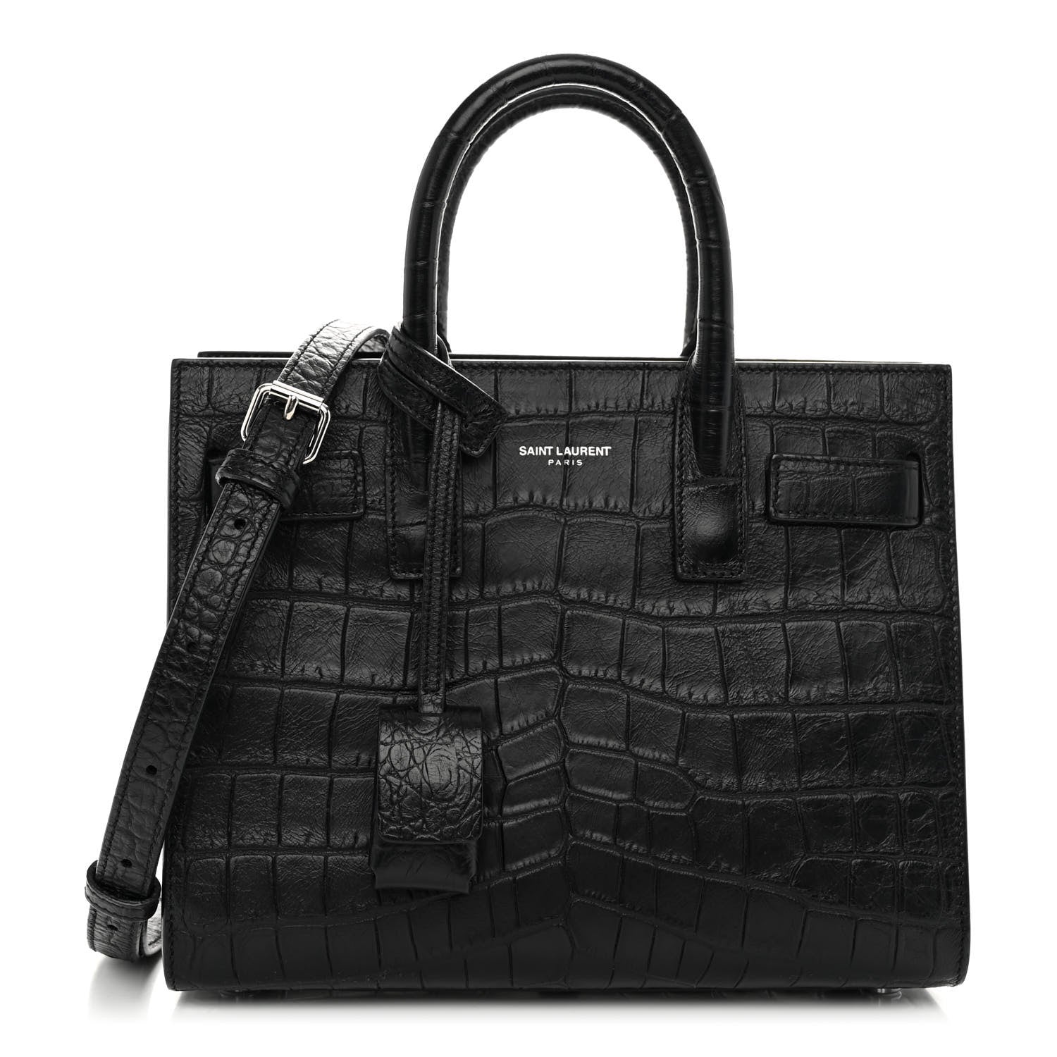 Saint Laurent Calfskin Crocodile Embossed Nano Sac De Jour Black 1 of 10