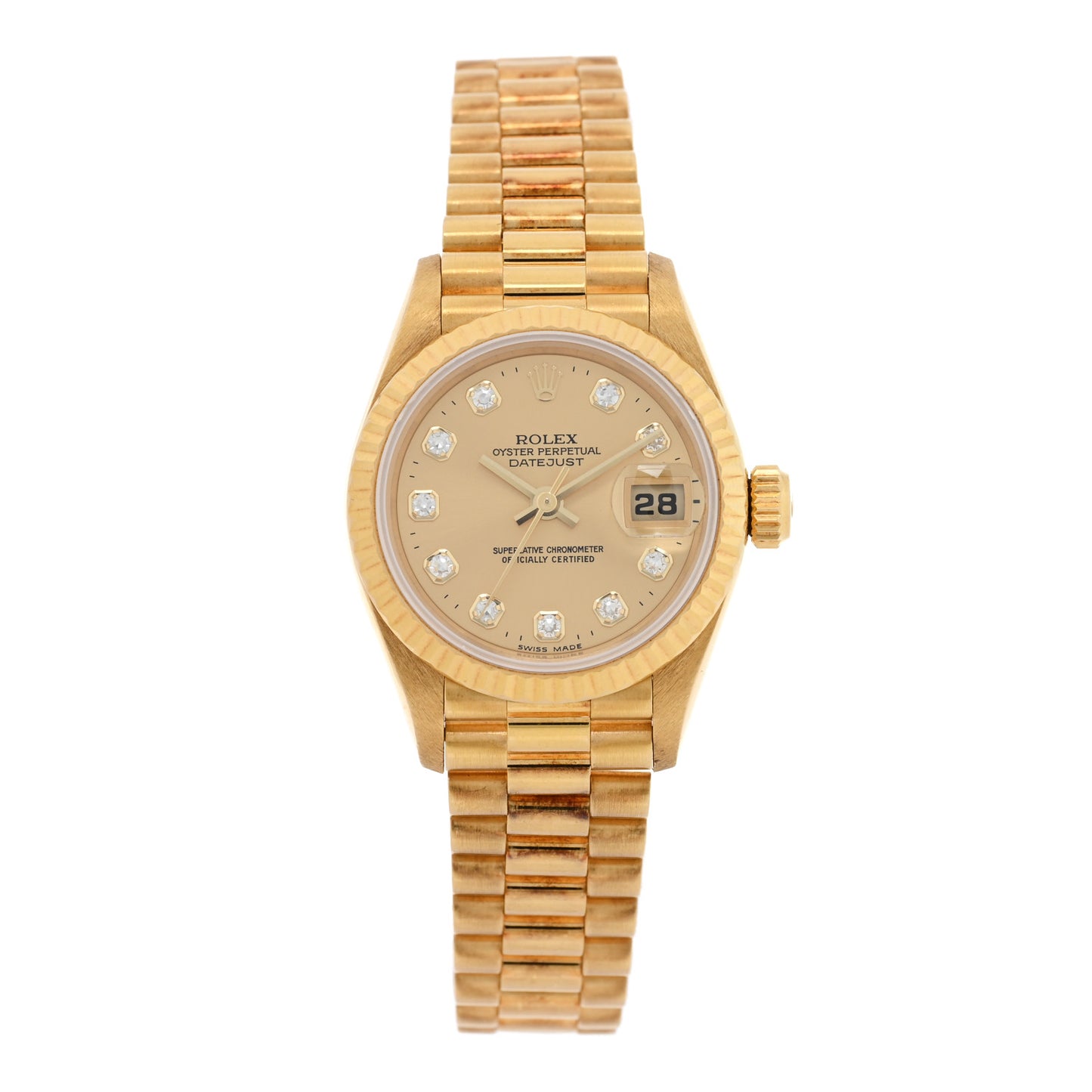 18K Yellow Gold Diamond 26mm Datejust President Watch Champagne 69178