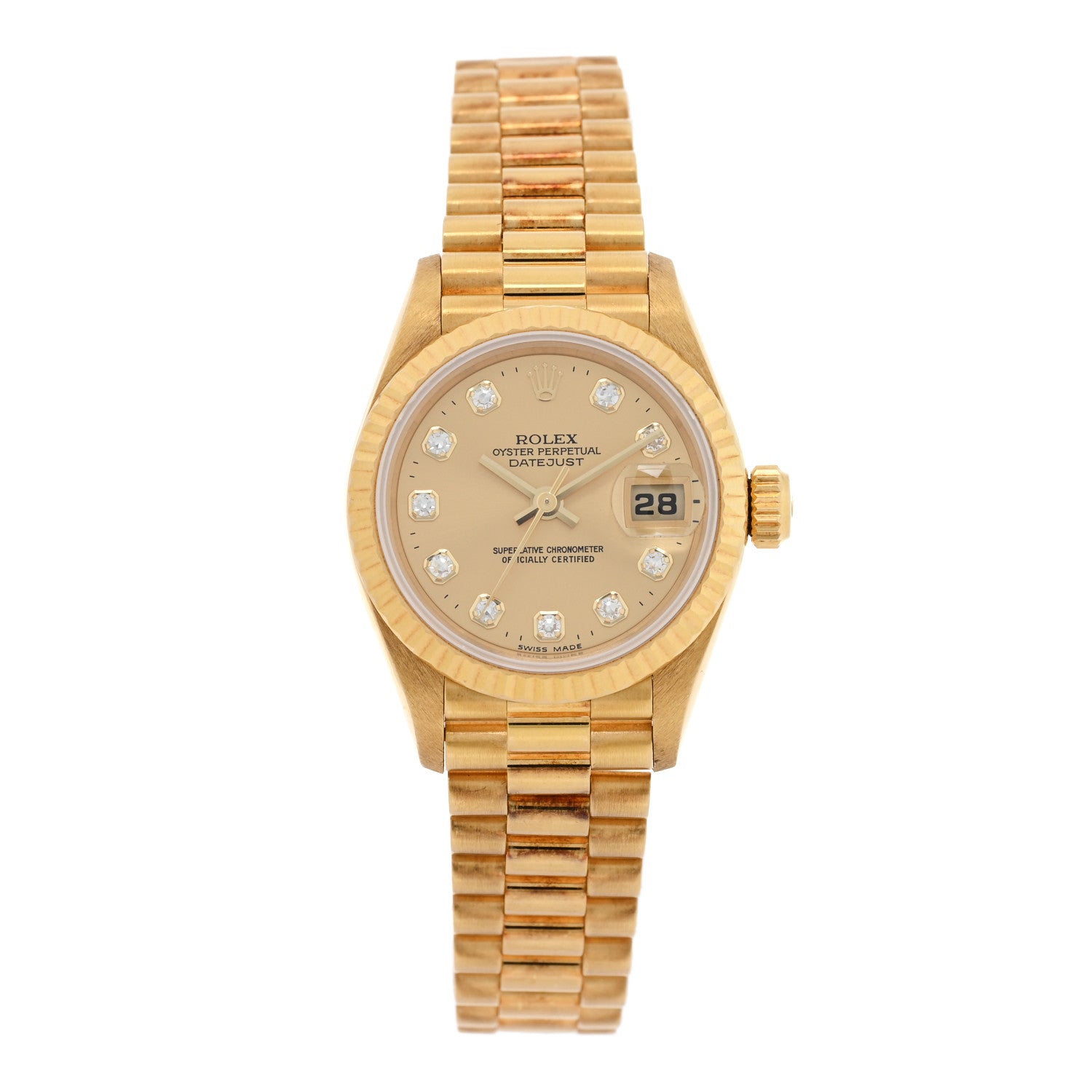 Rolex 18K Yellow Gold Diamond 26mm Datejust President Watch Champagne 69178 1 of 4