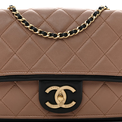 Chanel Calfskin Quilted Medium Graphic Flap Beige Black 5 of 10