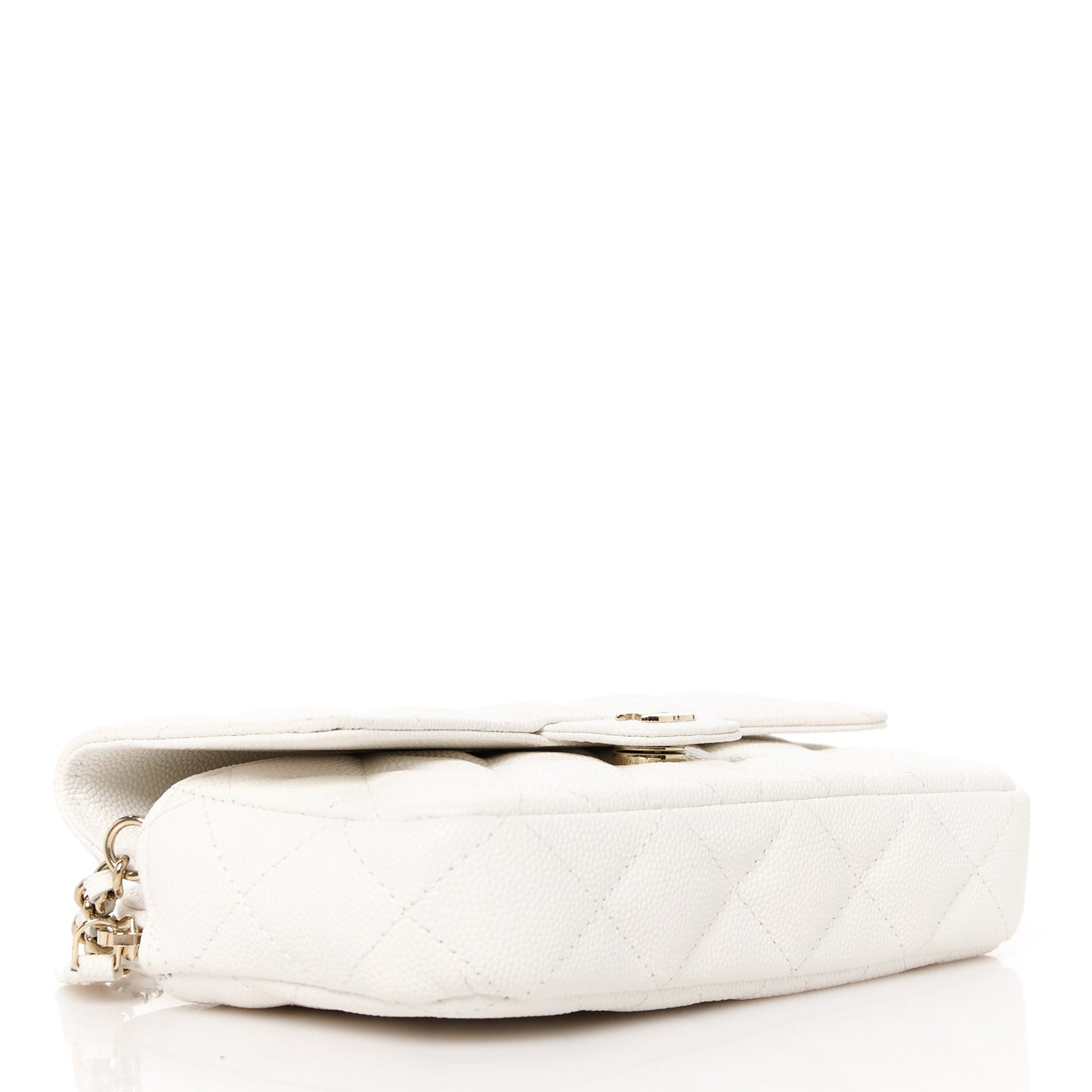 Caviar Quilted Flap Phone Holder With Chain White