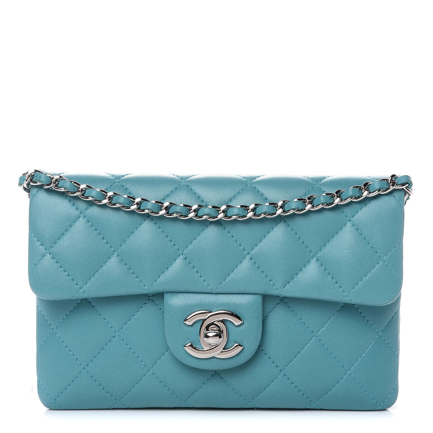 Lambskin Quilted Mini Flap Crossbody Bag Turquoise