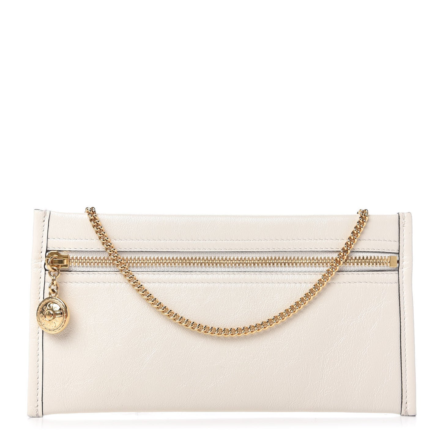 Calfskin Rajah Zip Chain Pouch White