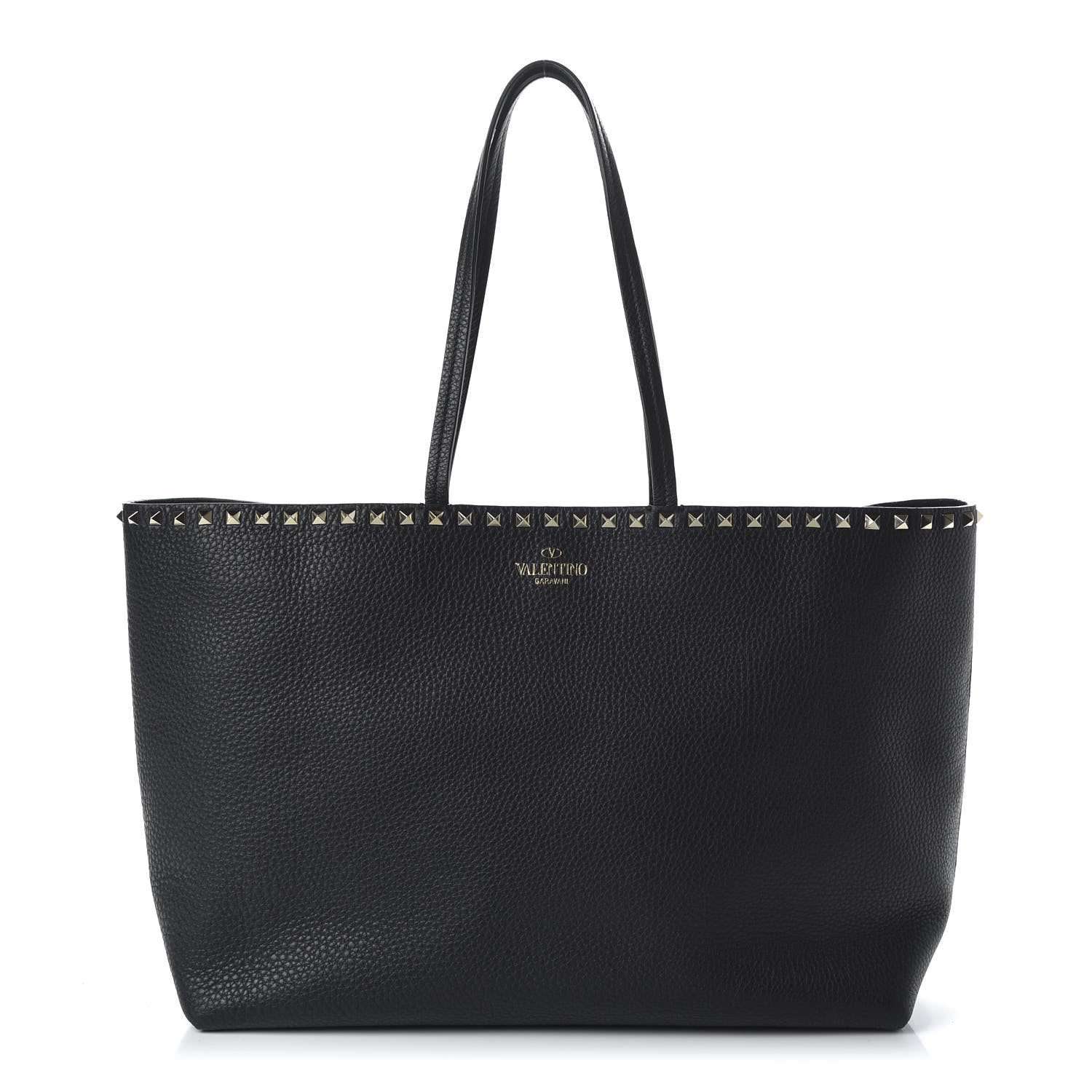 Valentino Garavani Grained Calfskin Rockstud Shoulder Tote Black 1 of 9