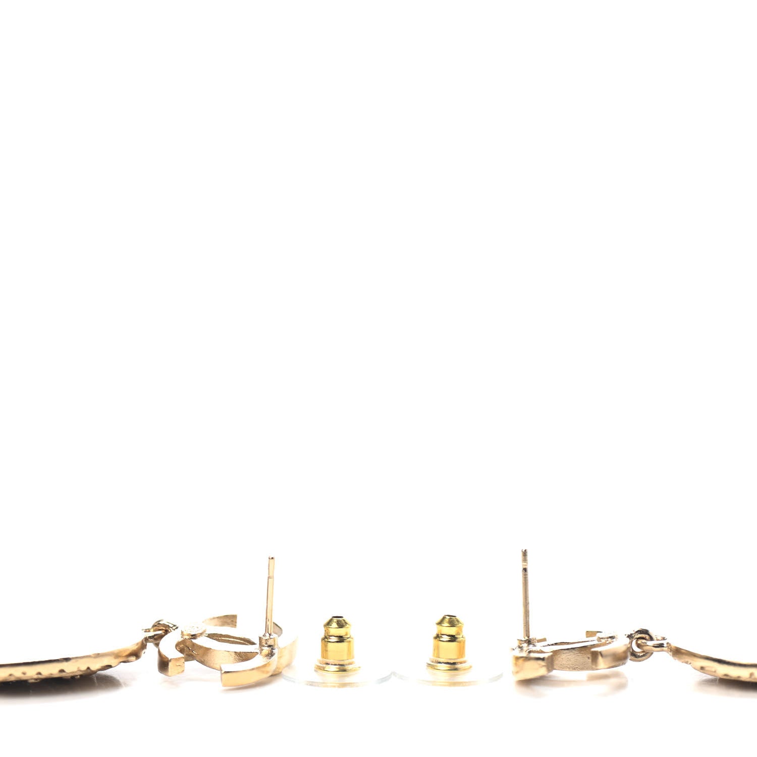 Chanel Crystal CC Medallion Drop Earrings Gold 3 of 4