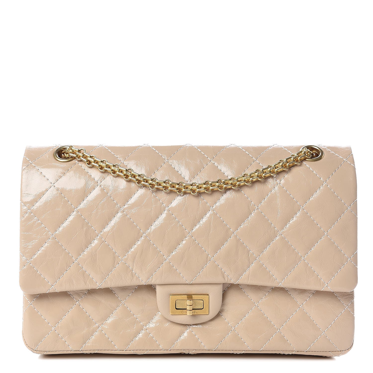 Chanel Distressed Patent Quilted 2.55 Reissue 226 Flap Beige 1 of 12