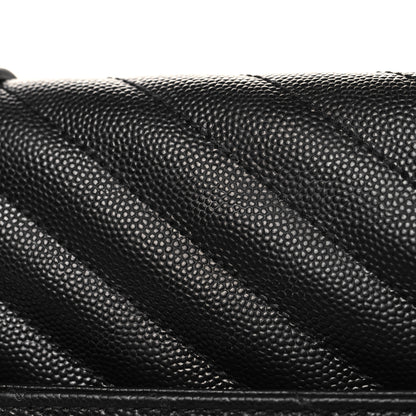 Saint Laurent Grain De Poudre Matelasse Chevron Large Monogram Satchel Black 10 of 10