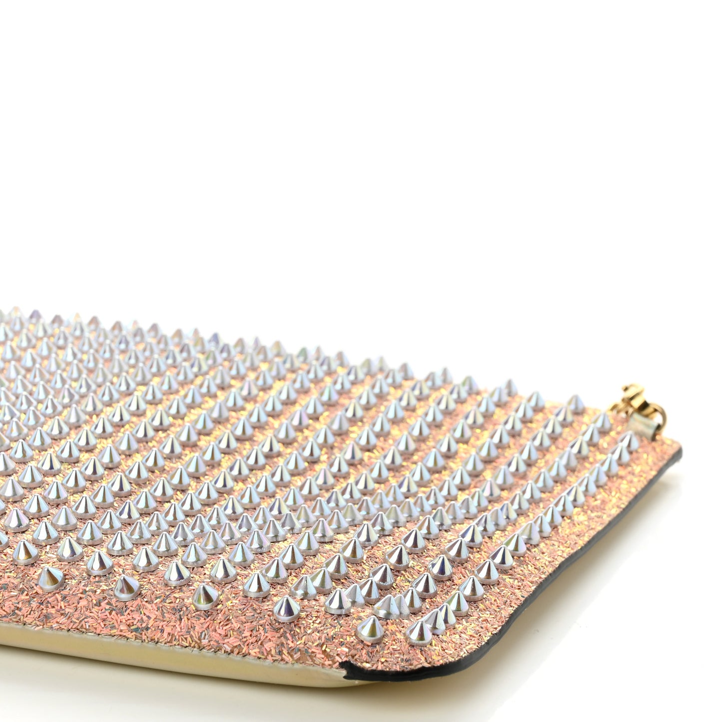 Metallic Calfskin Glitter Quadro Spikes Loubiclutch Rosegold