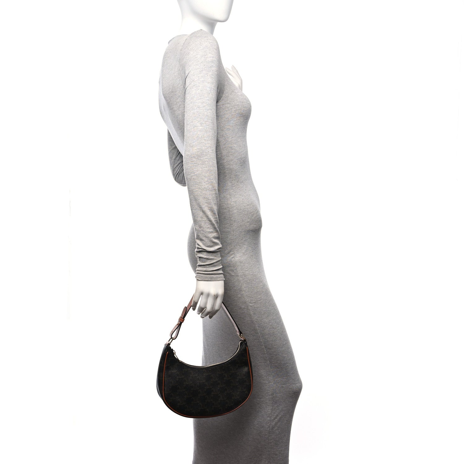 Celine Triomphe Canvas Calfskin Ava Shoulder Bag Tan 2 of 10