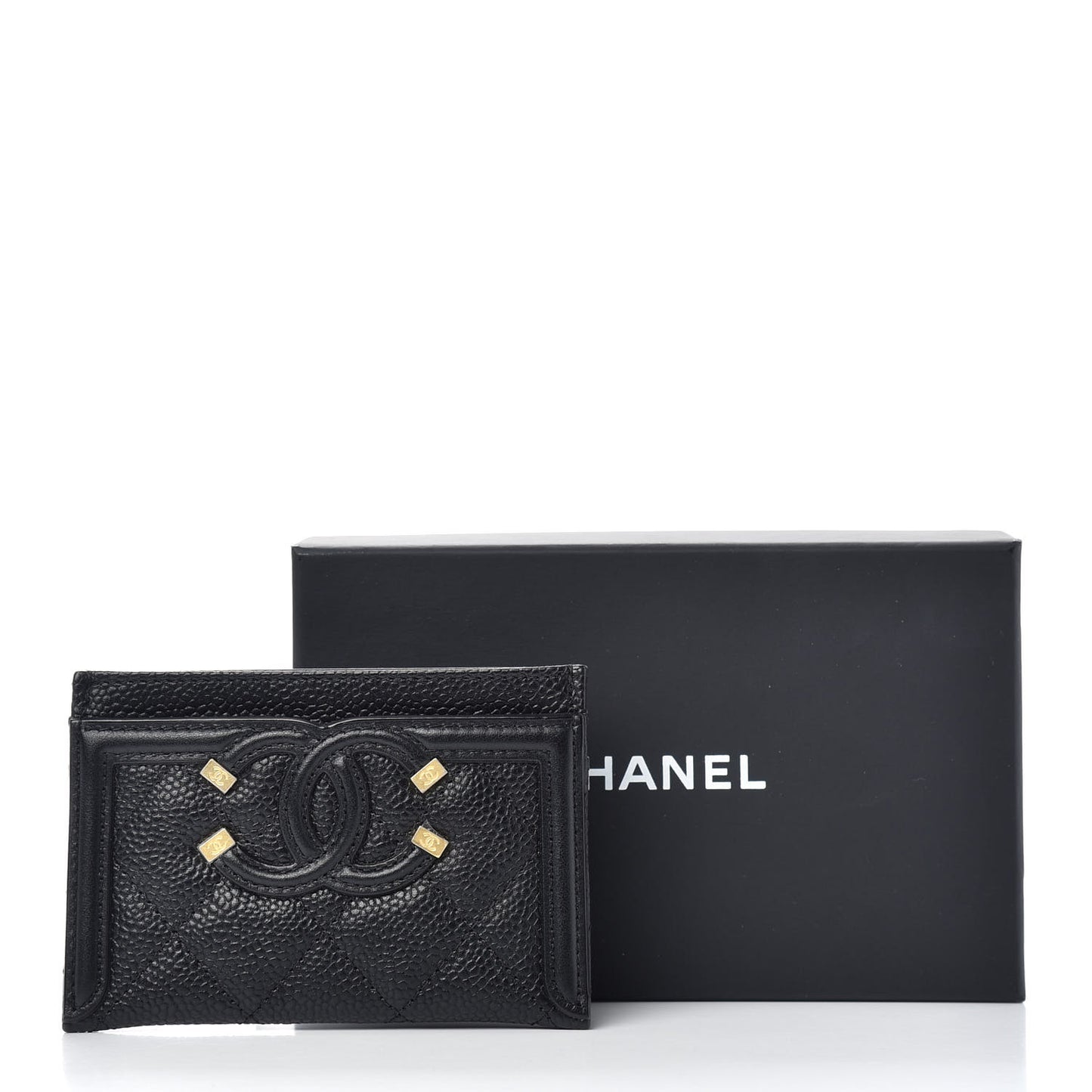 Caviar Quilted Filigree Card Holder Black
