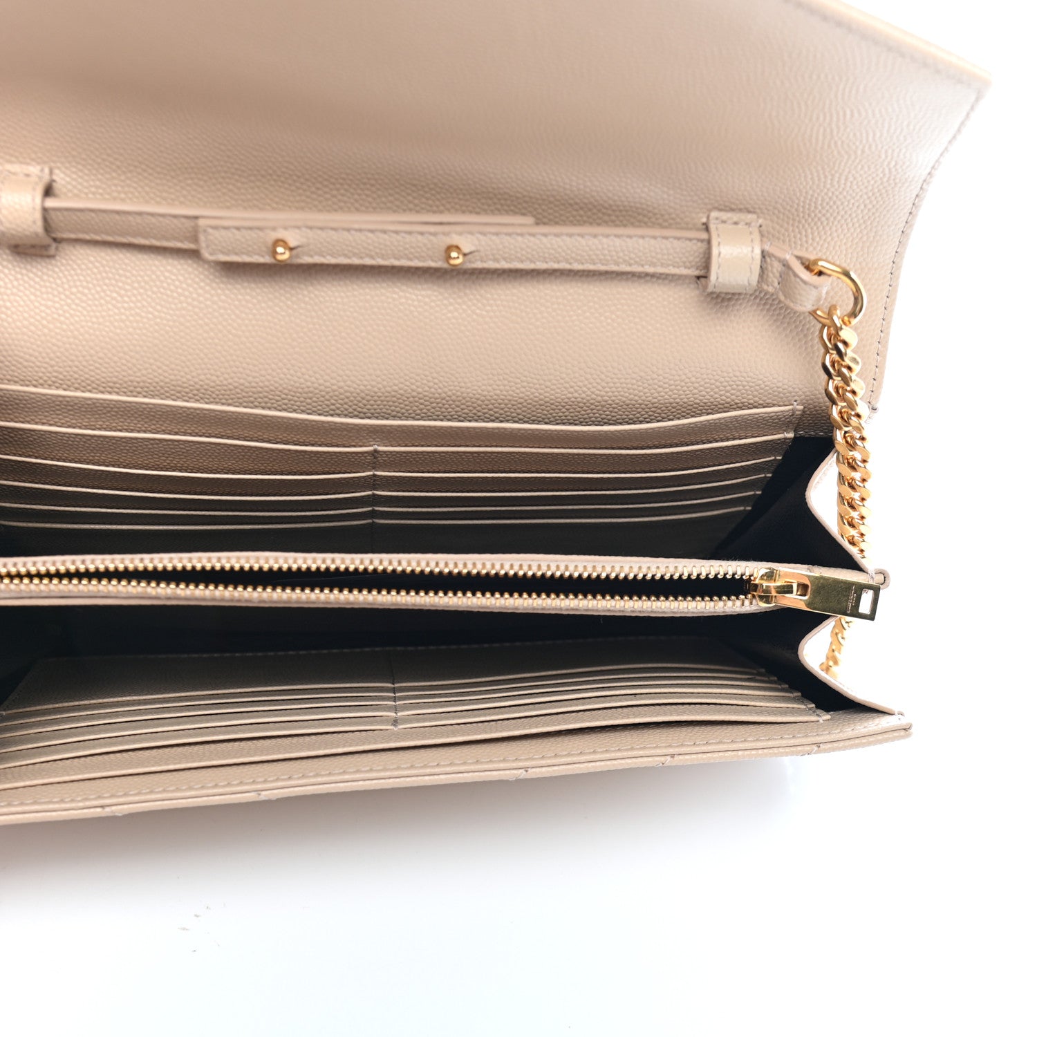 Saint Laurent Grain De Poudre Matelasse Chevron Monogram Chain Wallet Nude Powder 5 of 9