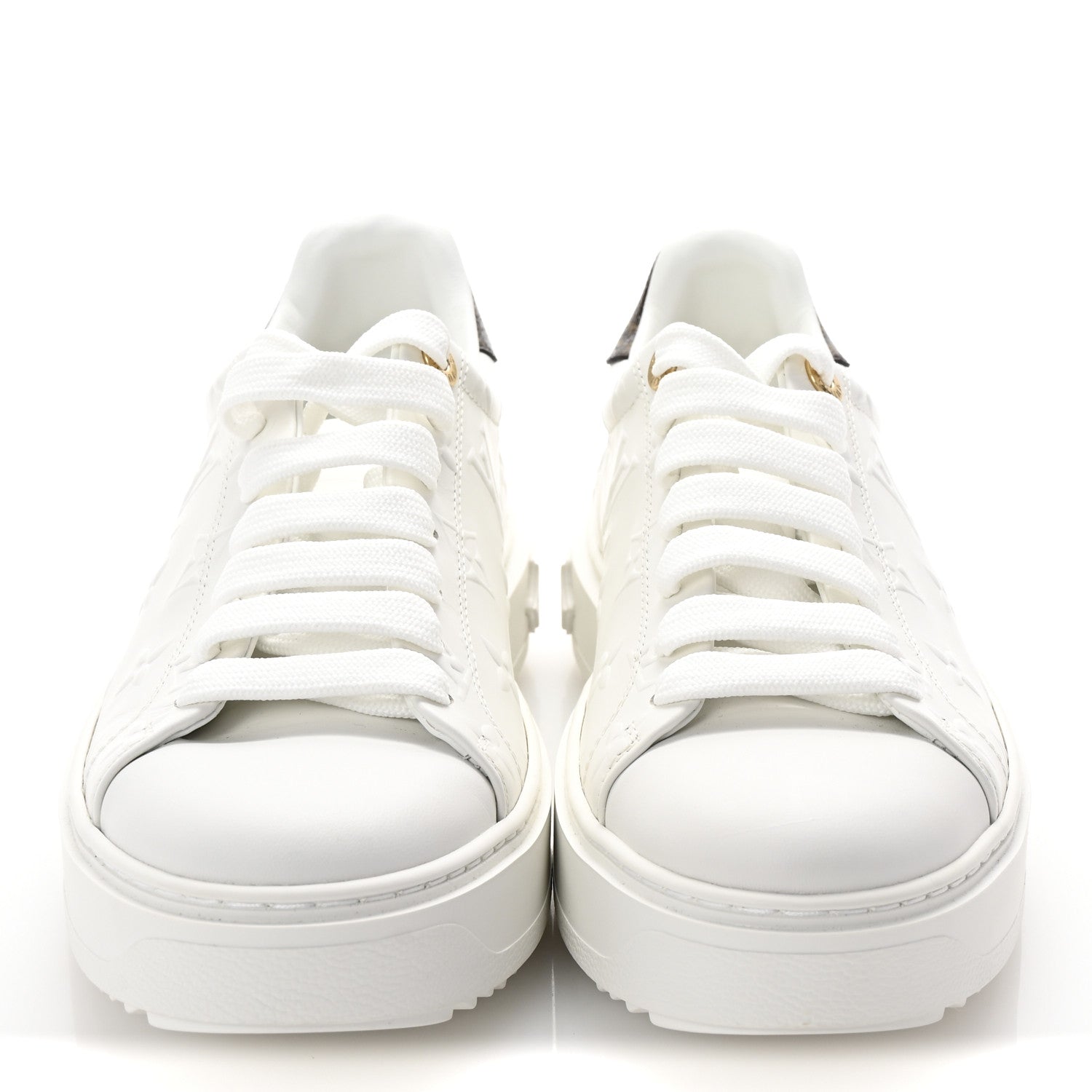 Louis Vuitton Lambskin Embossed Monogram Time Out Sneakers 38 White 3 of 10