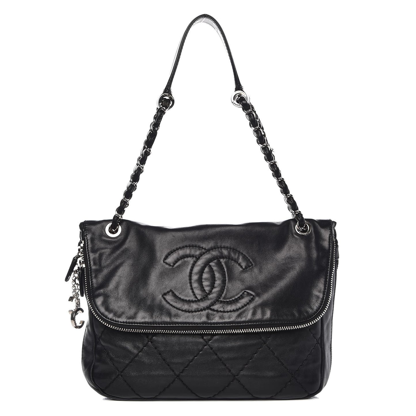 Calfskin Stitched Expandable Flap Black