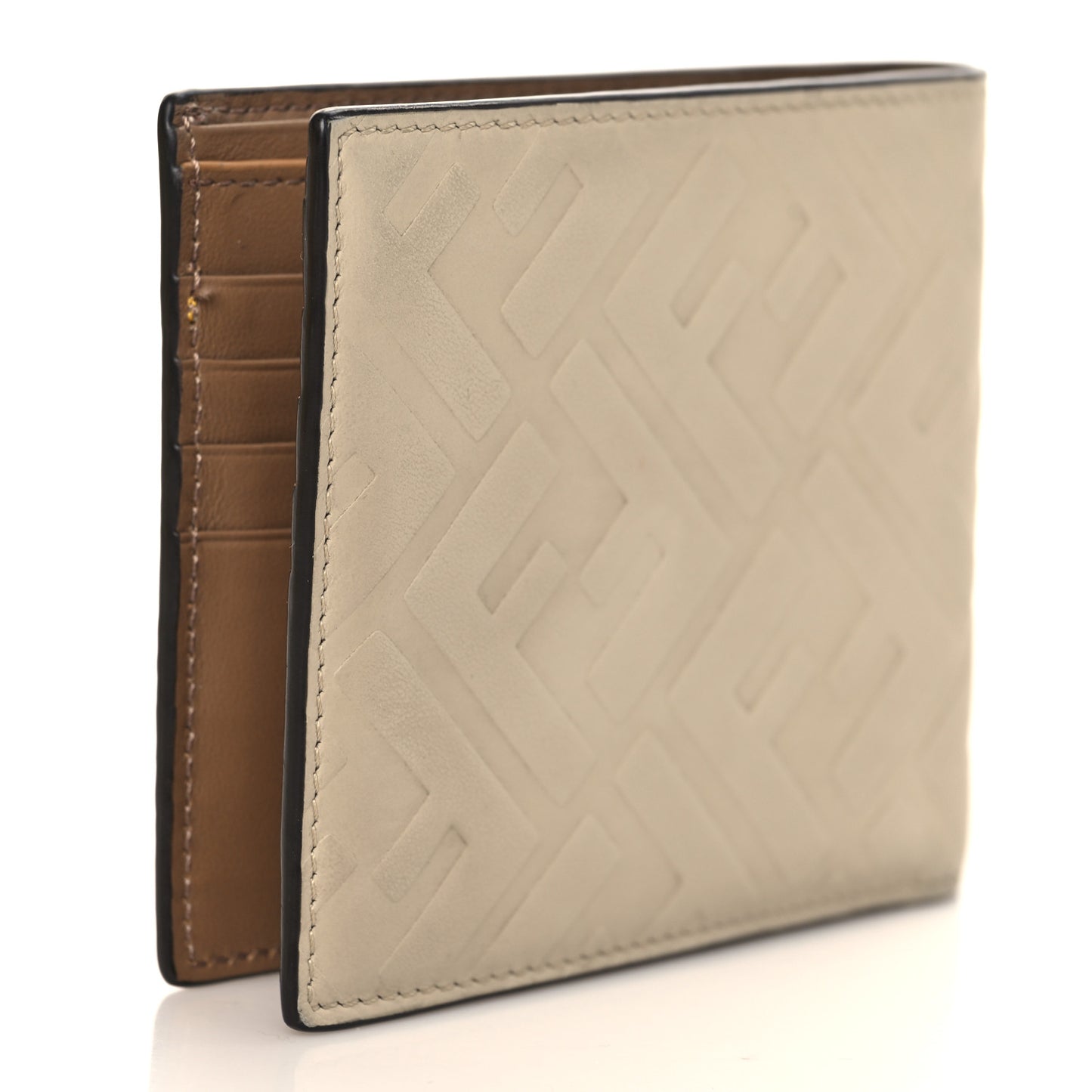 Vitello Grace FF Embossed Striped Bi-Fold Wallet Latte Sand Giallo Fendi