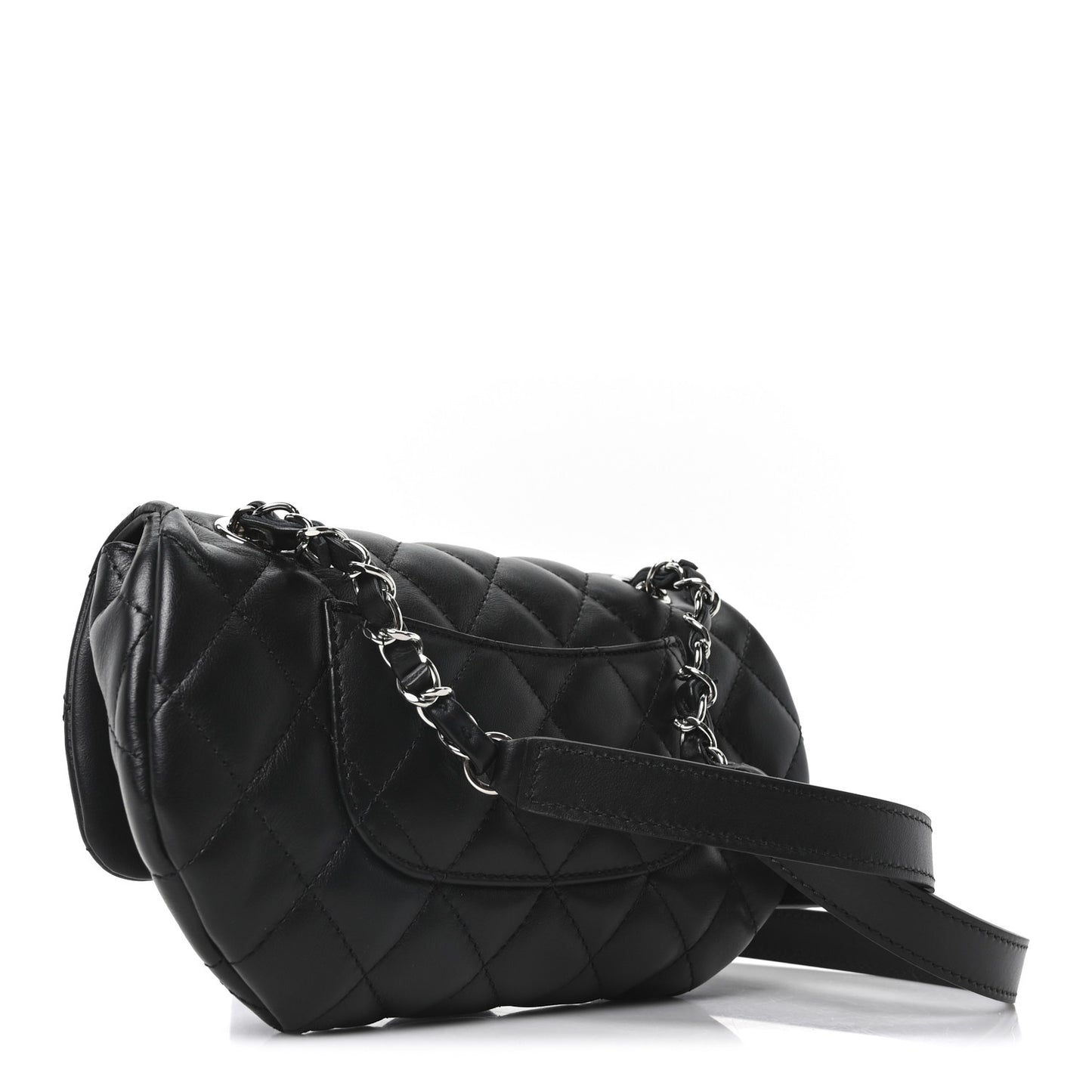 Calfskin Quilted CC Uniform Flap Belt Bag Black
