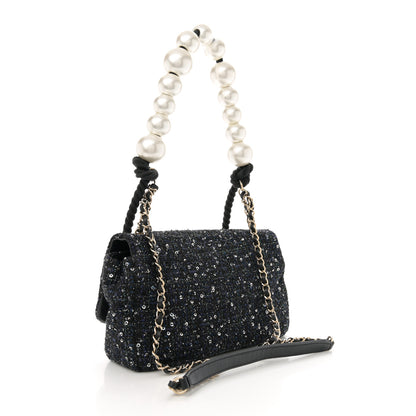 Chanel Tweed Medium Pearl Handle Flap Black Ecru 3 of 11