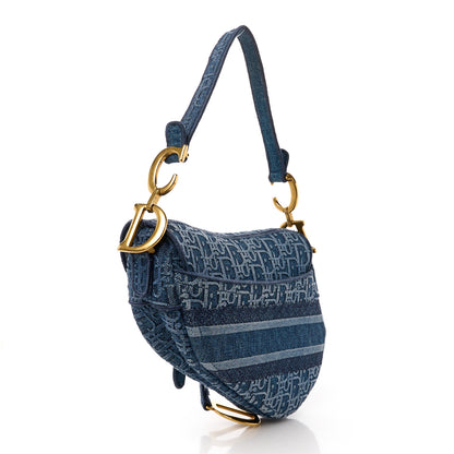 Christian Dior Oblique Embroidered Saddle Bag Denim Blue 3 of 10