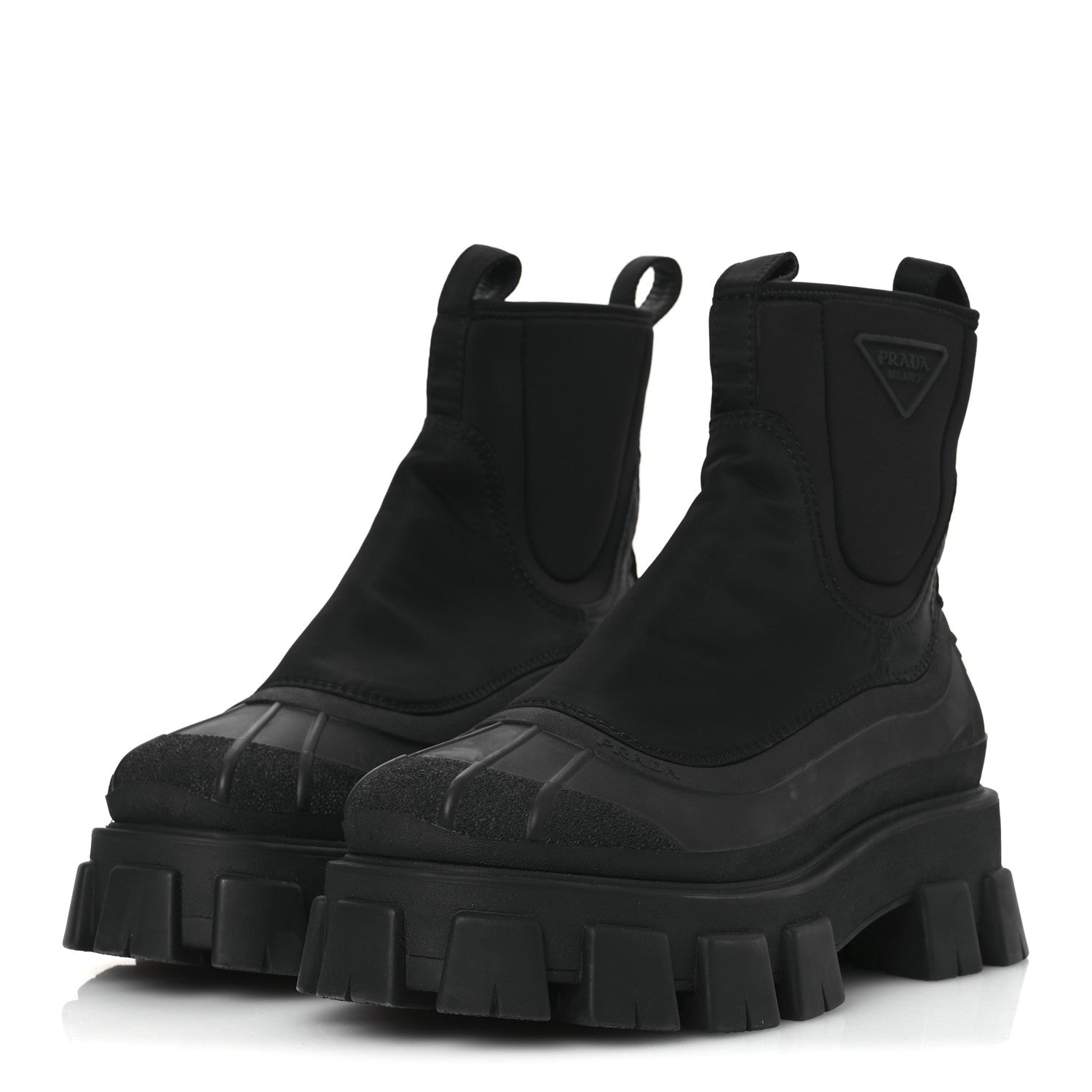 Prada Re-Nylon Gabardine Rubber Triangle Logo Womens Monolith 55mm Ankle Boots 38 Black 4 of 11