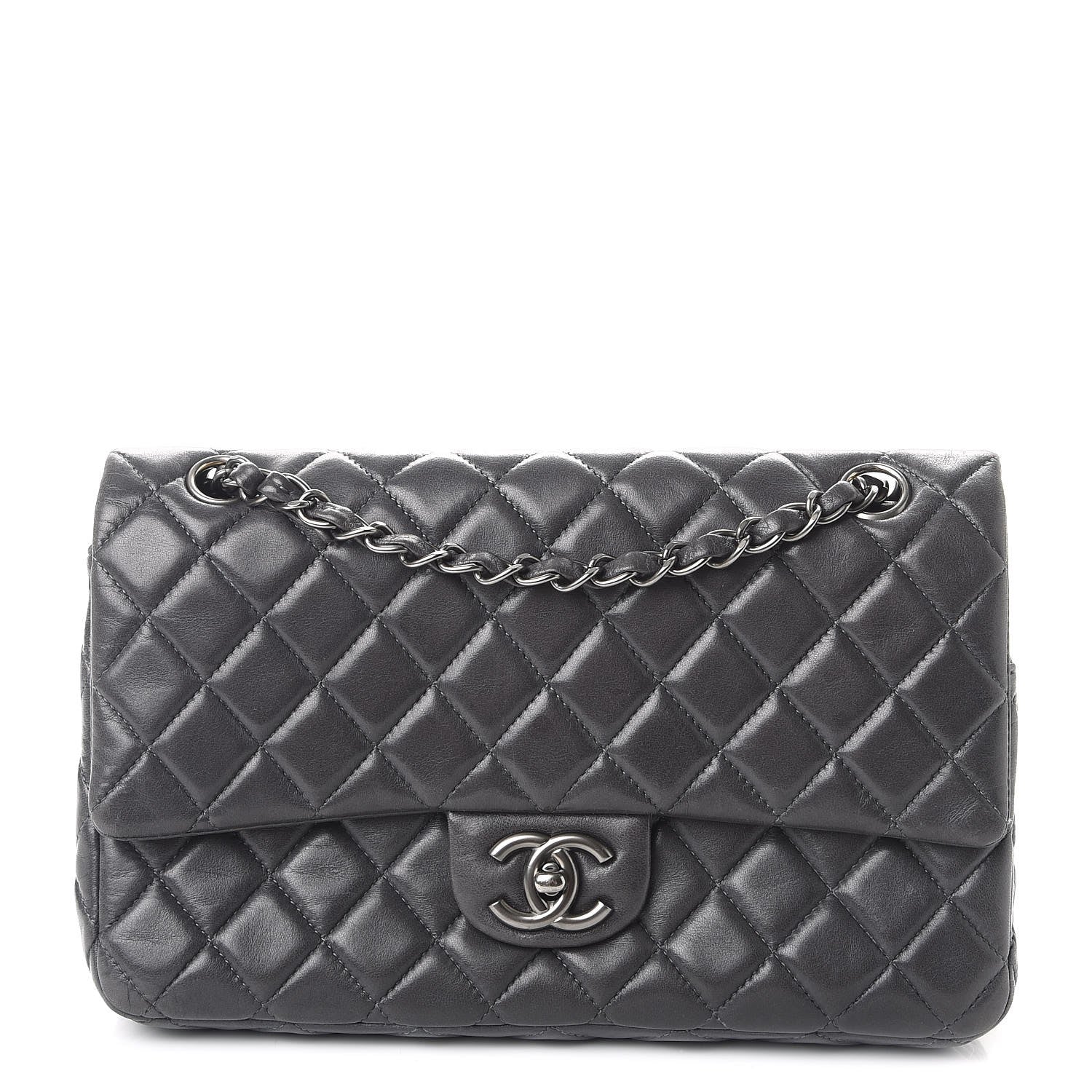 Chanel Lambskin Medium Quilted Double Flap Dark Grey 1 of 9