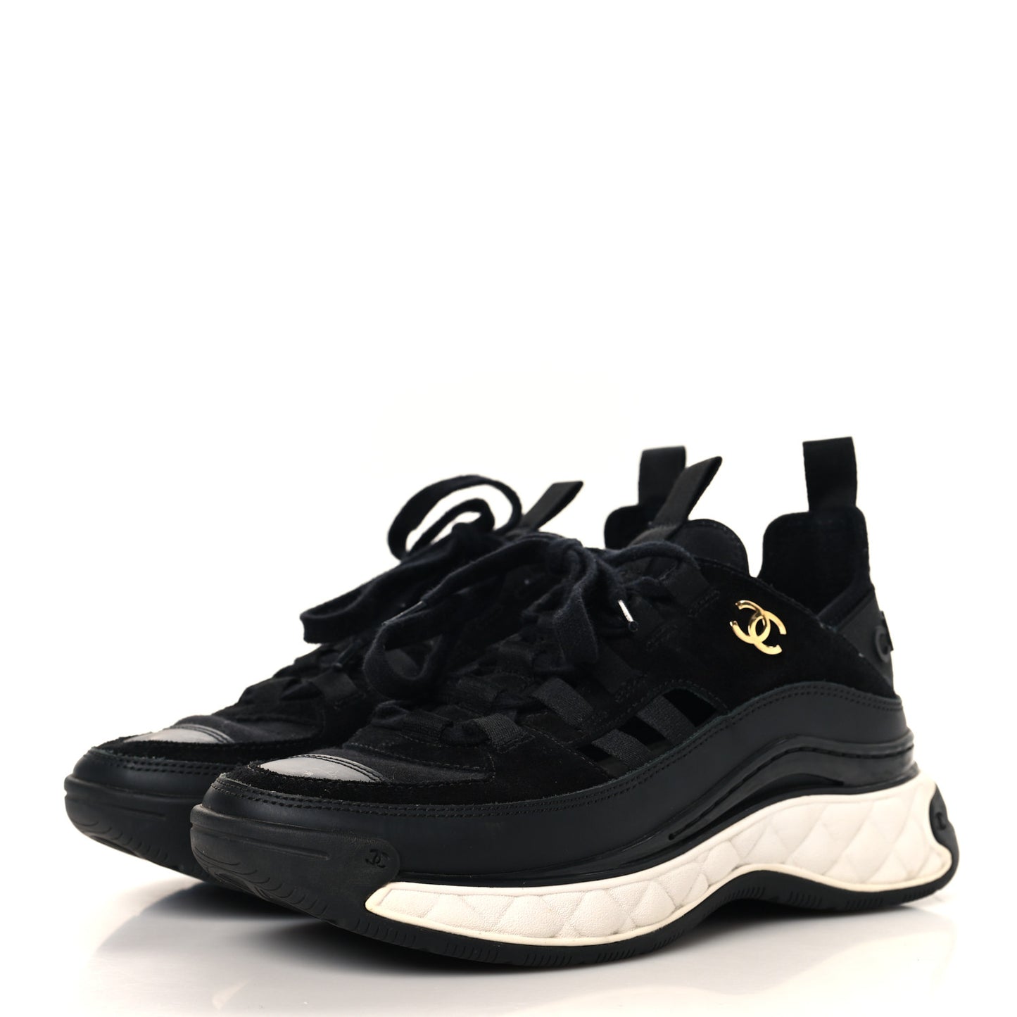 Velvet Calfskin Mixed Fibers CC Sneakers 35 Black