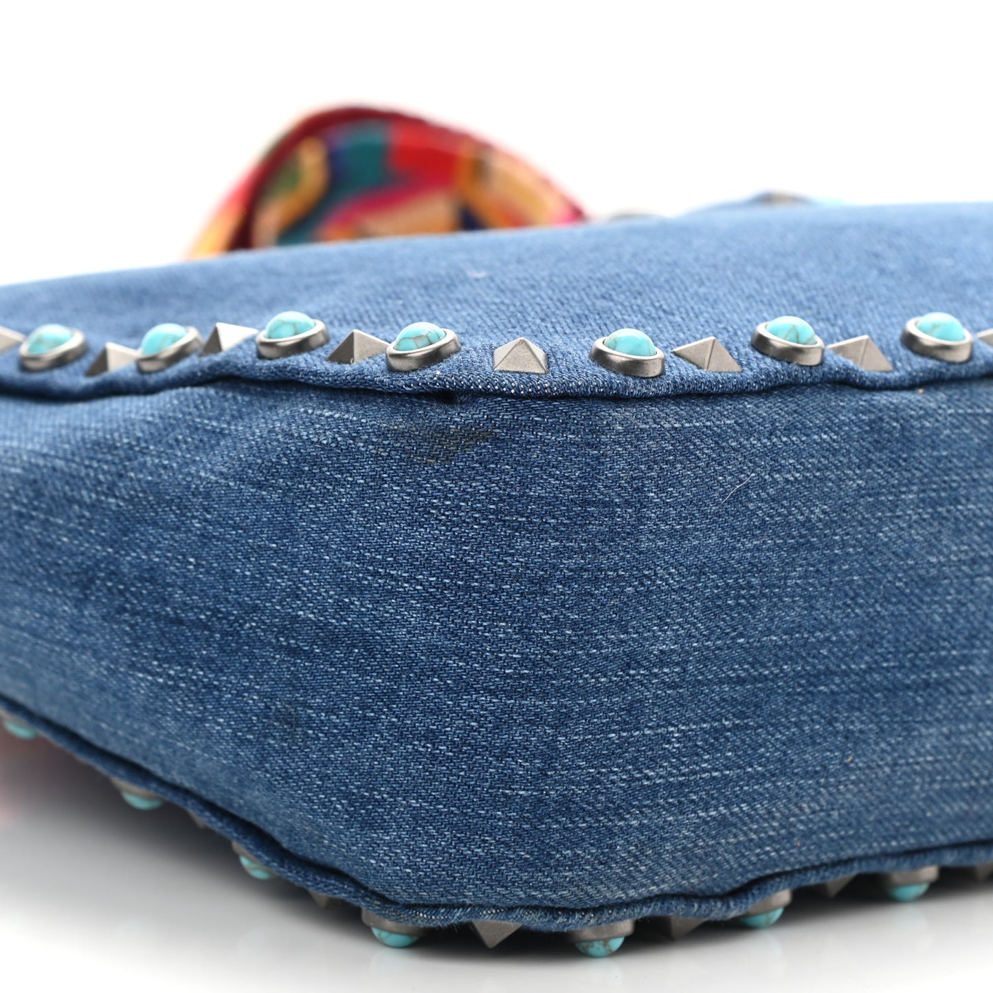 Denim Small Guitar Strap Rockstud Rolling Flip-Lock Messenger Bag Blue