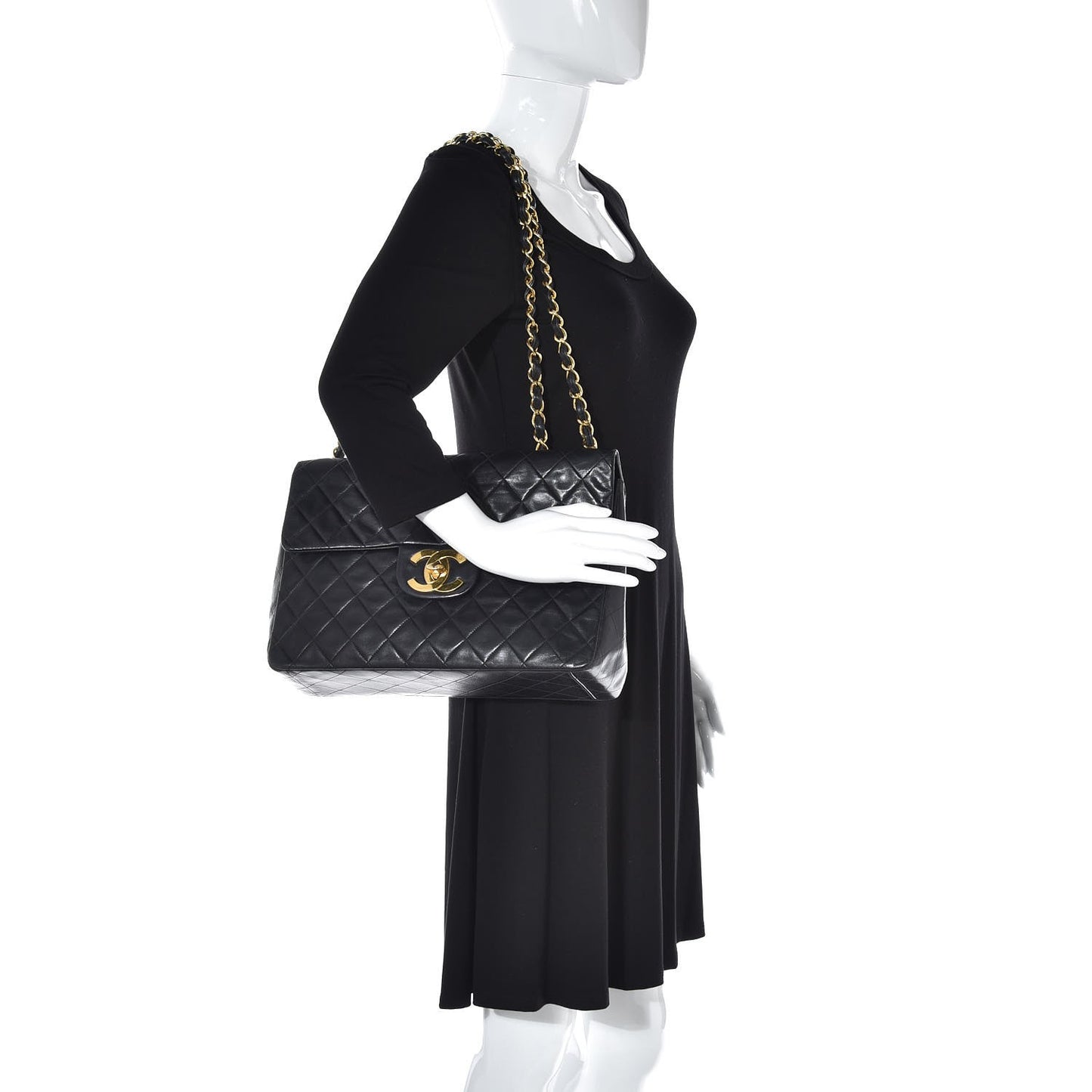 Lambskin Quilted XL Jumbo Single Flap Black