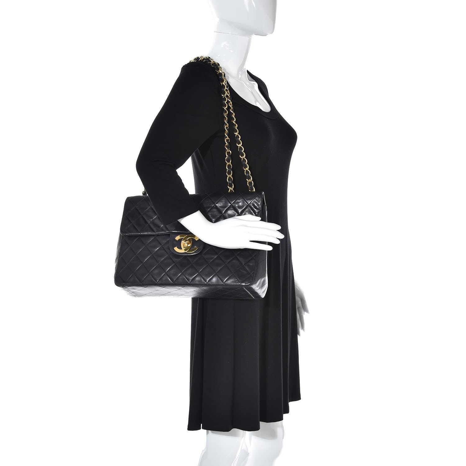Chanel Lambskin Quilted XL Jumbo Single Flap Black 2 of 12