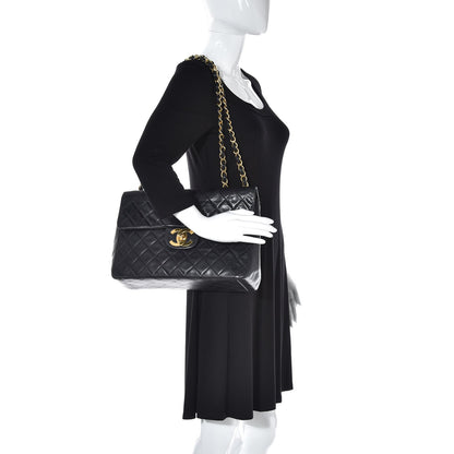 Chanel Lambskin Quilted XL Jumbo Single Flap Black 2 of 12