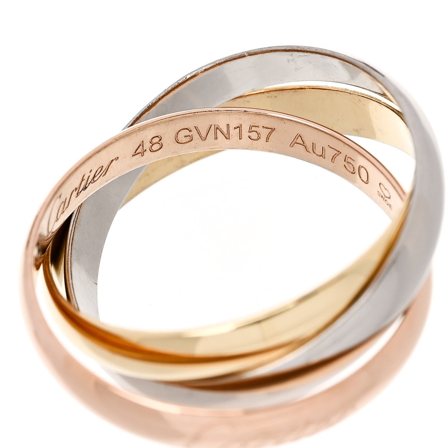Cartier 18K Pink Yellow White Gold Classic Trinity Ring 48 4.5 4 of 4