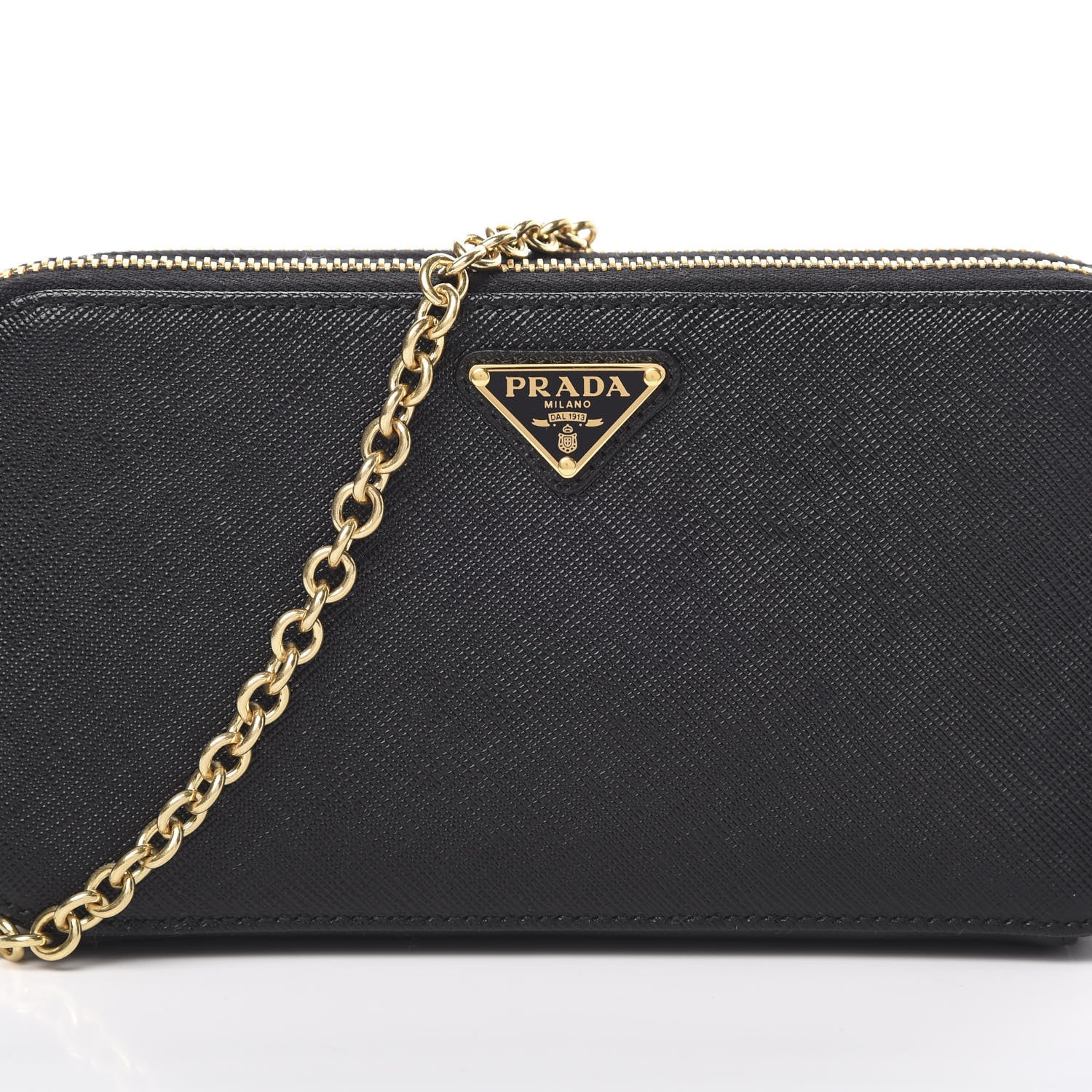 Prada Saffiano Lux Mini Double Zip Chain Crossbody Bag Black 9 of 12