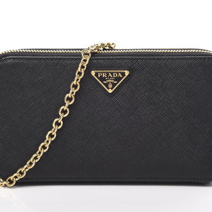 Prada Saffiano Lux Mini Double Zip Chain Crossbody Bag Black 9 of 12