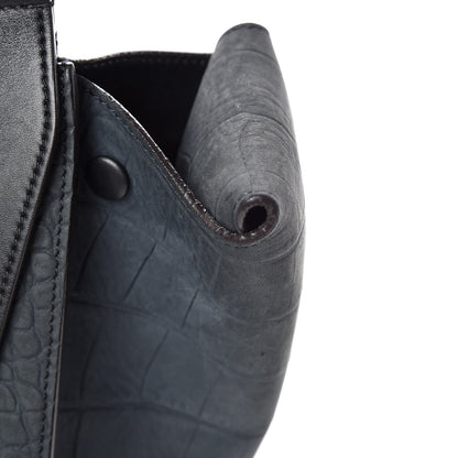 Celine Smooth Calfskin Nubuck Crocodile Embossed Small Tie Knot Tote Navy 17 of 17