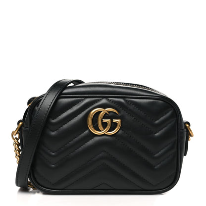 Gucci Calfskin Matelasse Mini GG Marmont Chain Shoulder Bag Black 1 of 10