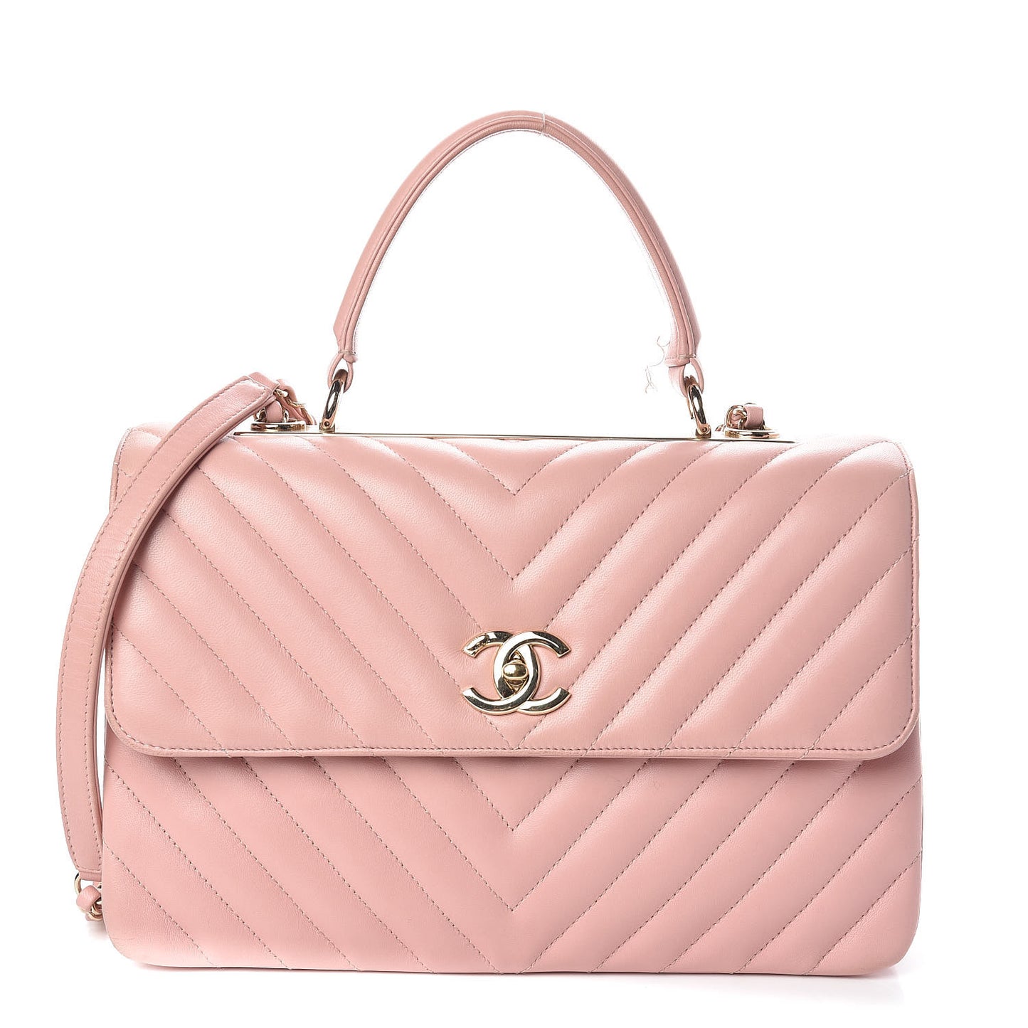 Lambskin Chevron Quilted Medium Trendy CC Dual Handle Flap Bag Pink