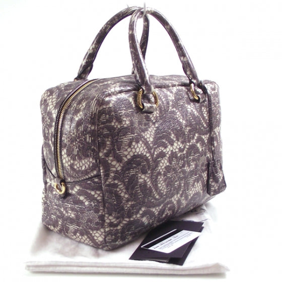 Prada Cervo Lux Print Lace Bauletto Tote 3 of 13