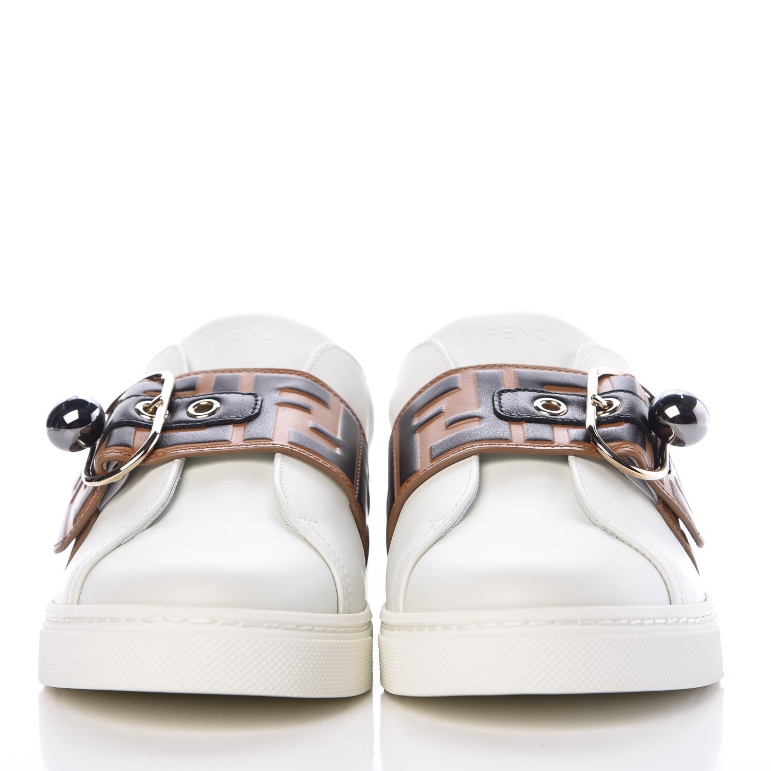 Fendi Vitello FF Embossed Pearland Slip On Sneakers 36 White Tobacco Moro 2 of 9