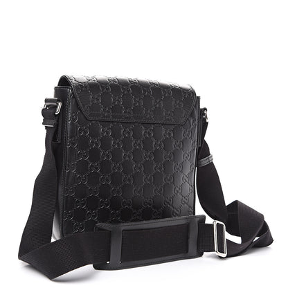Gucci Guccissima Signature Single Buckle Flap Messenger Bag Black 2 of 14