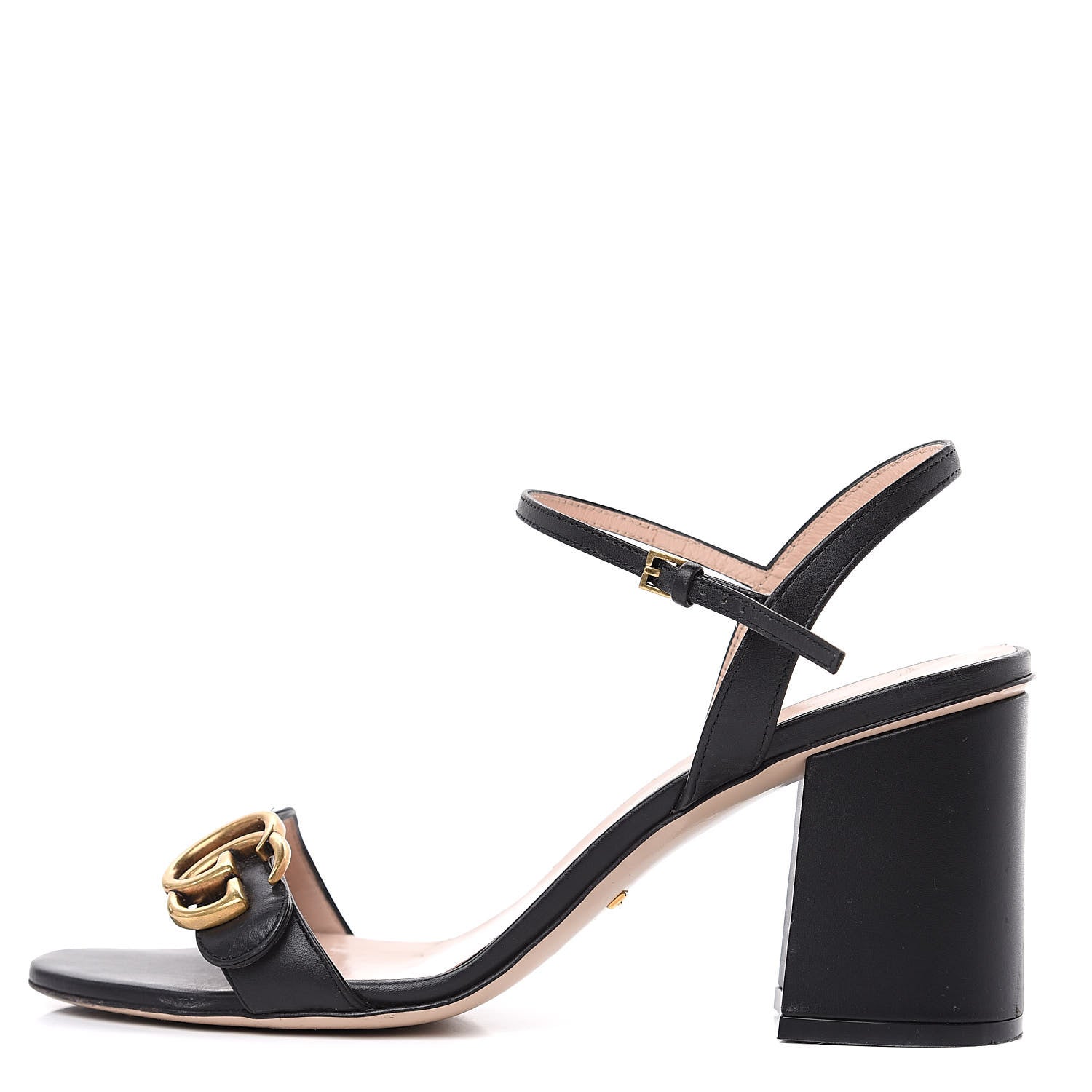Gucci Lifford Calfskin GG Marmont Ankle Wrap 75mm Sandals 39 Black 1 of 12