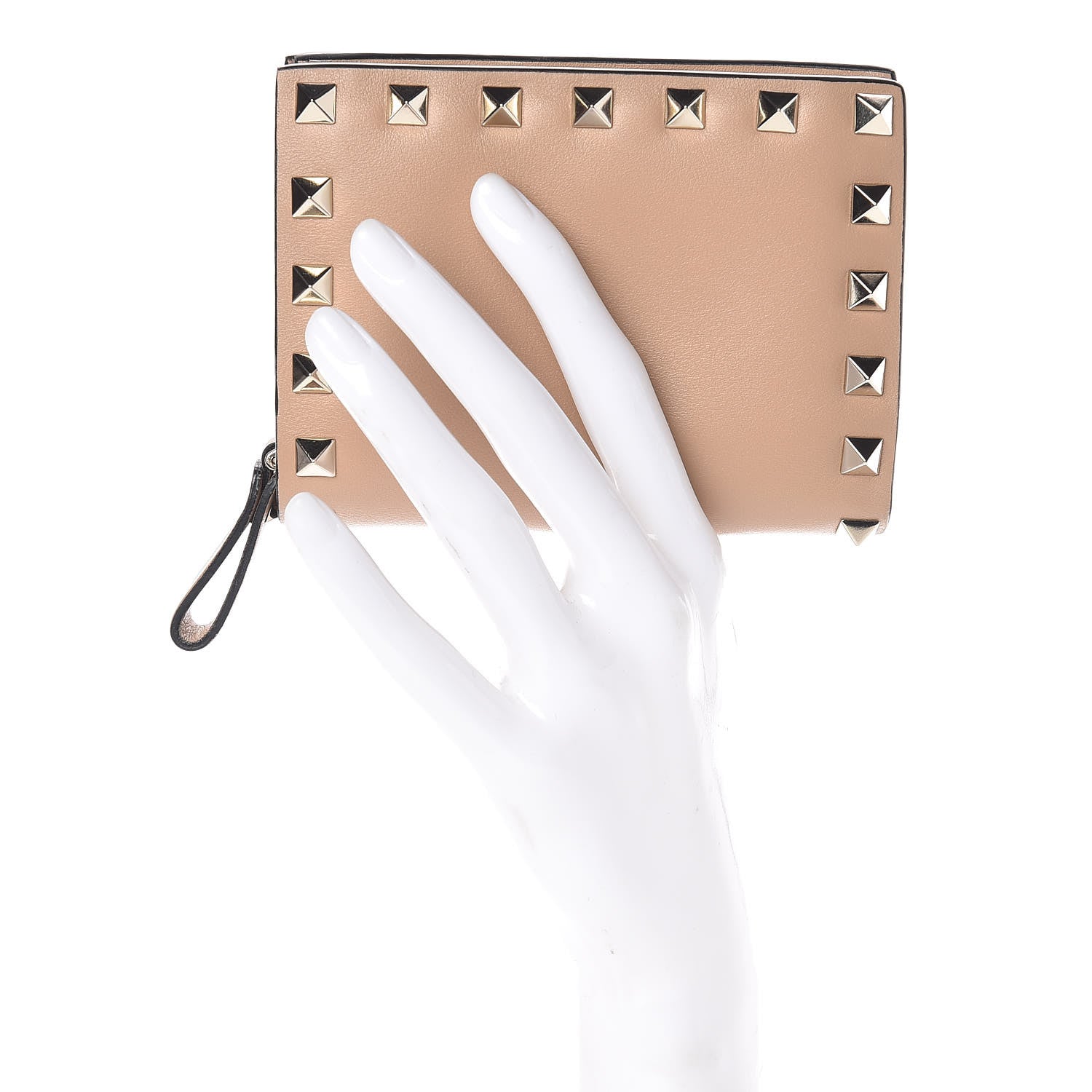 Valentino Garavani Calfskin Rockstud Compact Bi-Fold Wallet Camel Rose 2 of 8