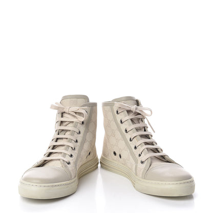 Gucci Washed Cotton GG Monogram Calfskin Womens High Top Sneakers 38 White Mystic White Great White 6 of 10
