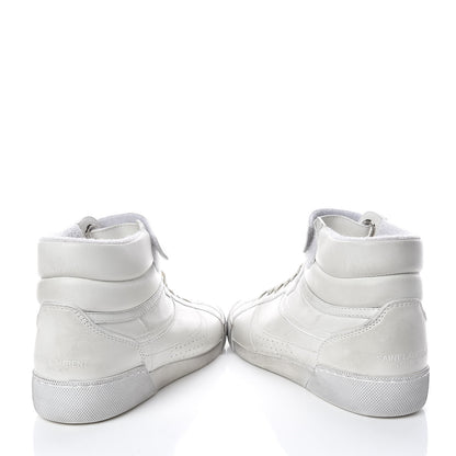 Saint Laurent Calfskin Distressed Lenny Logo-Print High Top Sneakers 38 Blanc Optique 6 of 14