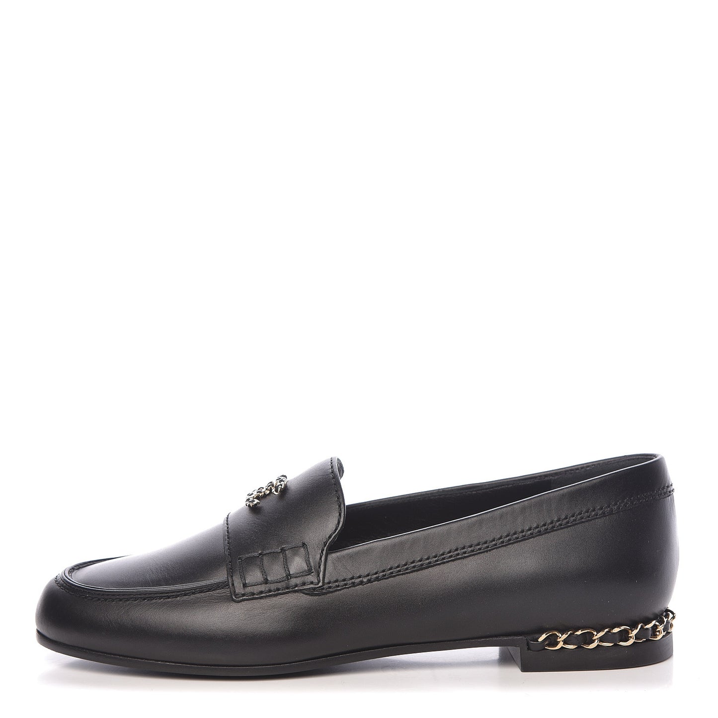 Calfskin CC Chain Mocassin Loafers 36 Black