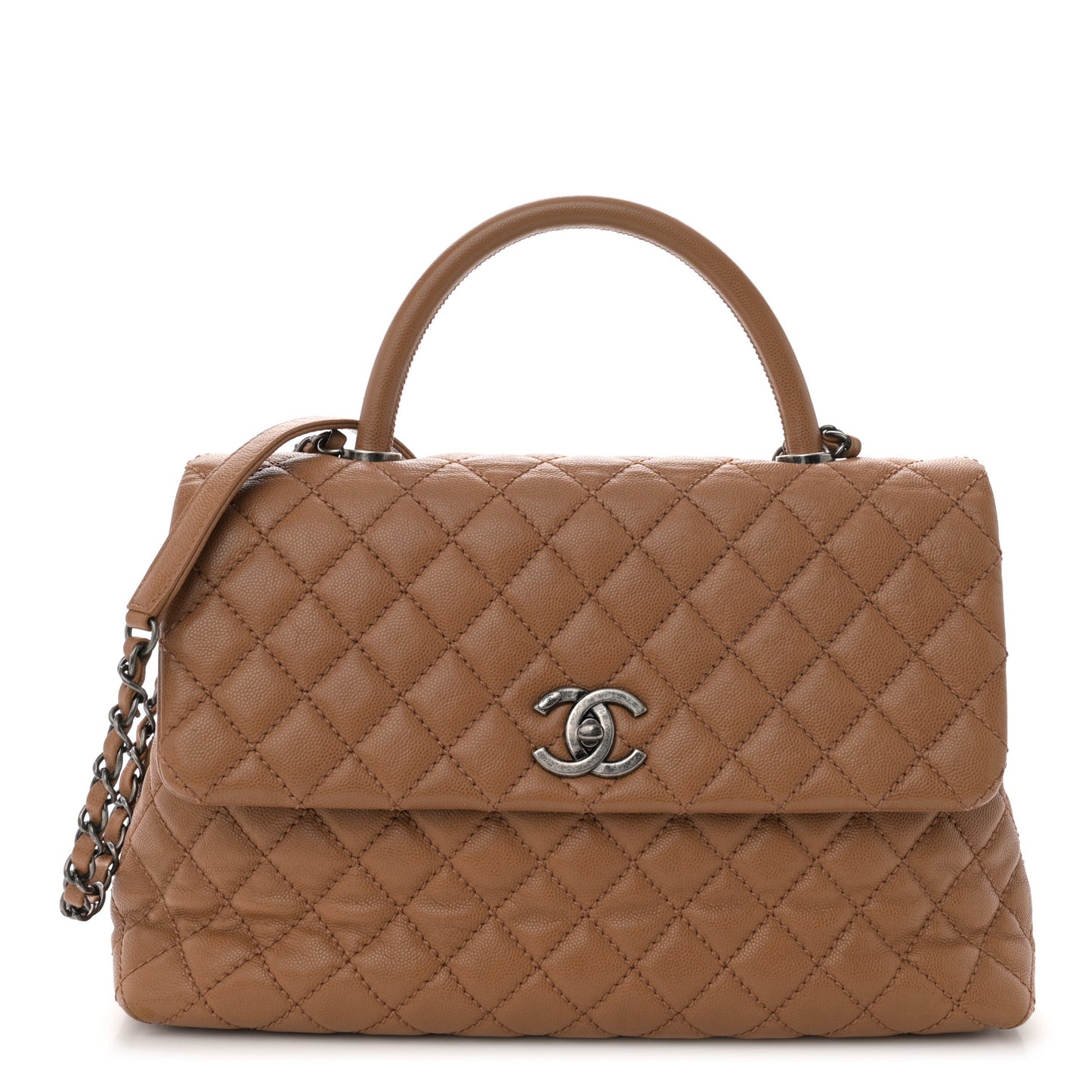 Caviar Quilted Medium Coco Handle Flap Camel