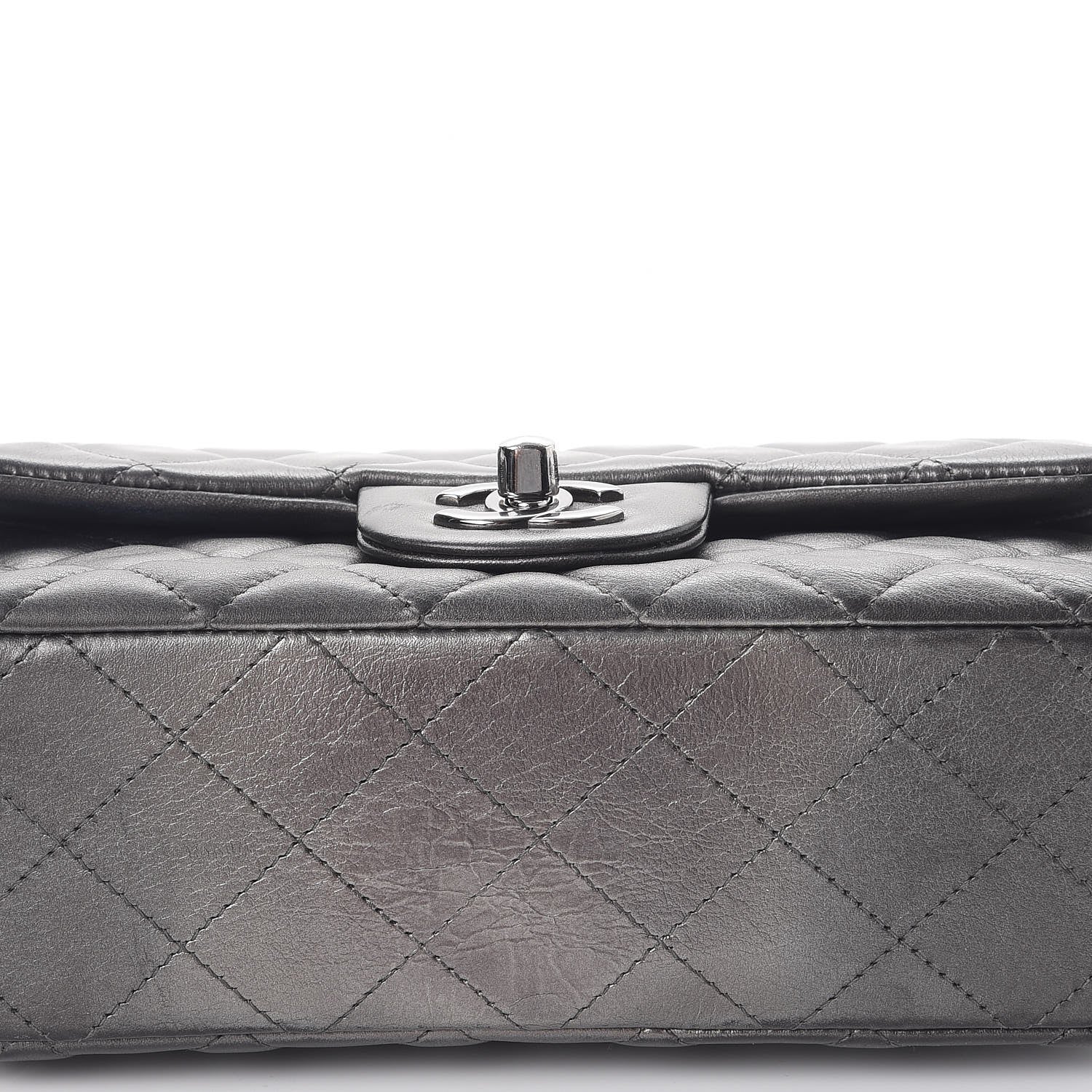 Chanel Metallic Lambskin Quilted Mini Rectangular Flap Dark Grey 10 of 11