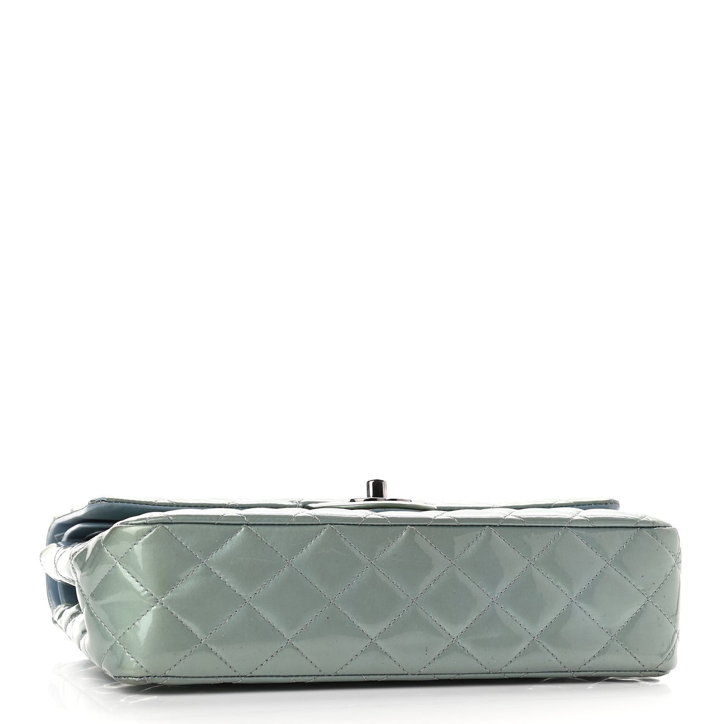 Patent Calfskin Quilted Medium Double Flap Turquoise