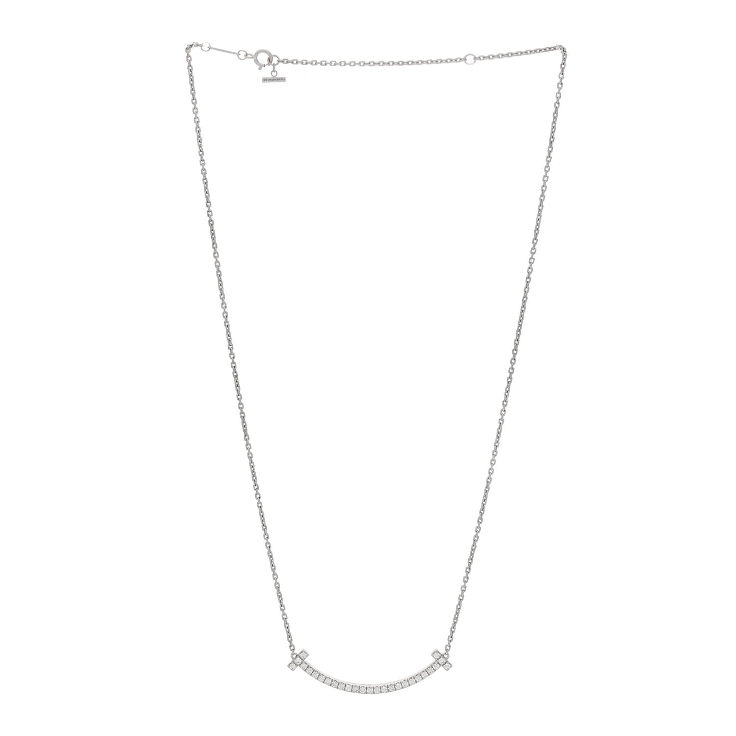 18K White Gold Diamond Medium Smile Pendant Necklace