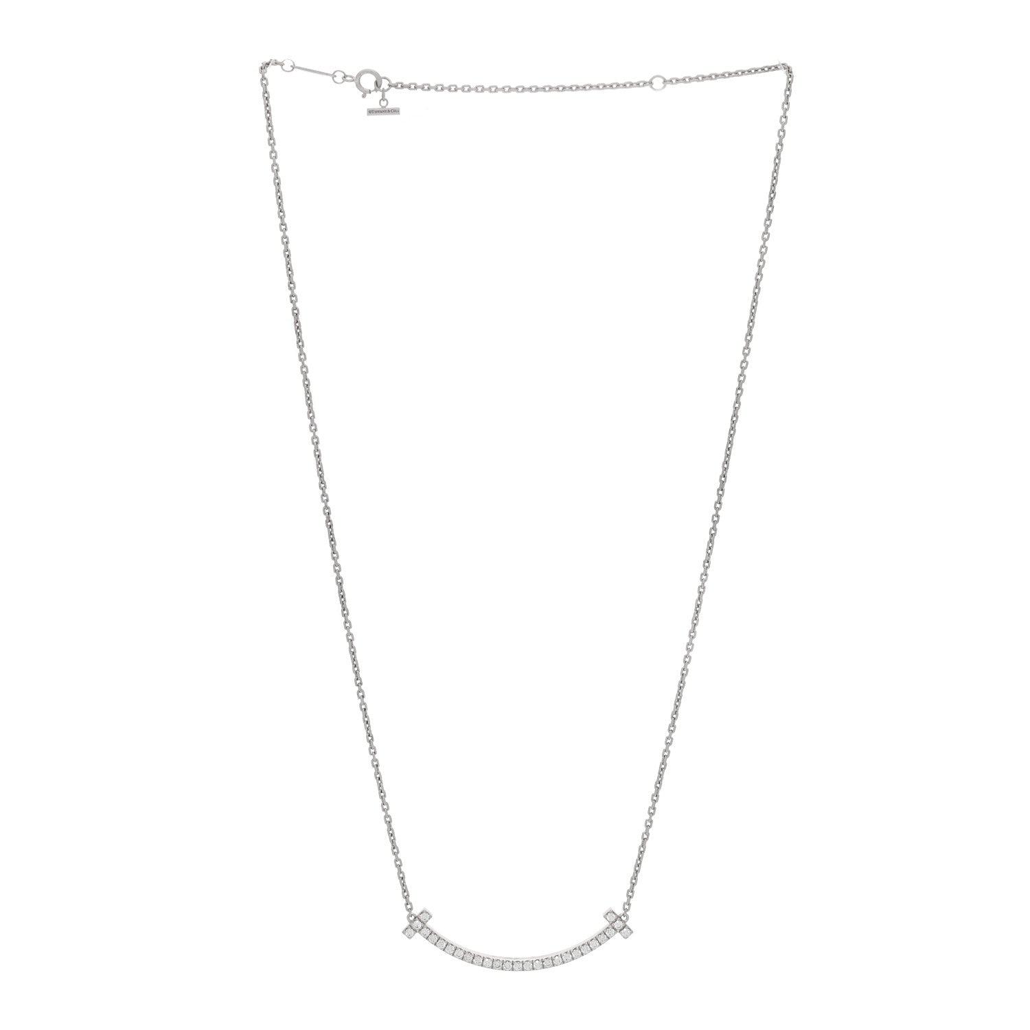 Tiffany 18K White Gold Diamond Medium Smile Pendant Necklace 3 of 6