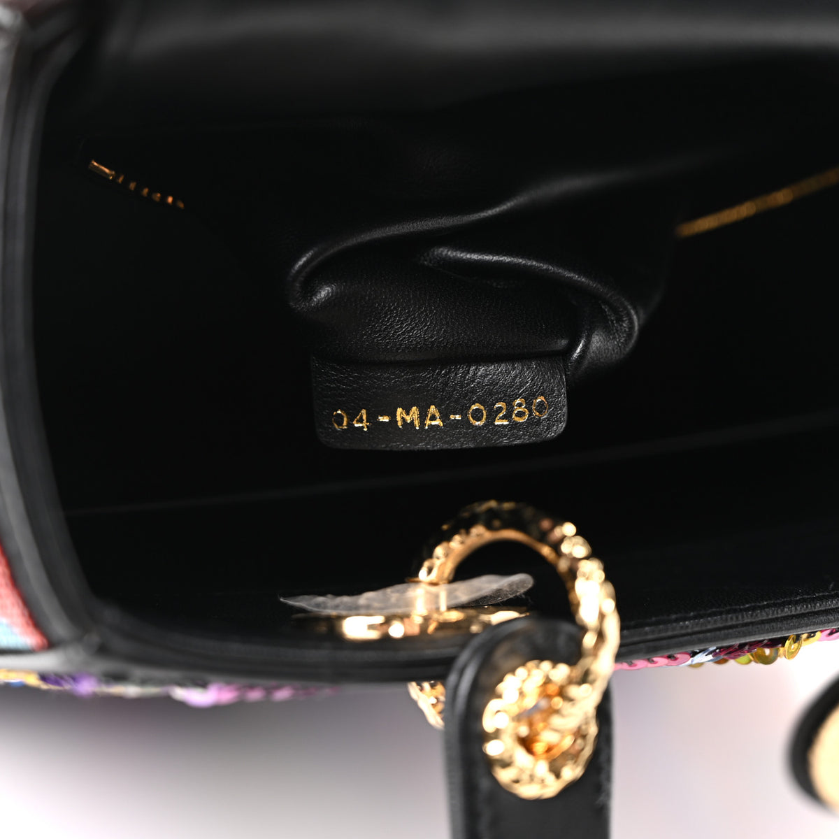 X OLGA TITUS Lambskin Sequin Beaded Medium Lady Dior Art Black Multicolor