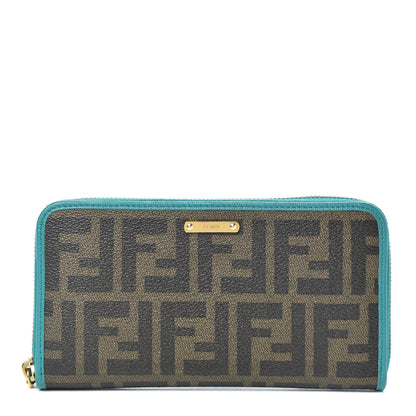 Fendi Zucca Spalmati Vitello Elite Zip Around Wallet Tobacco Lago 1 of 9