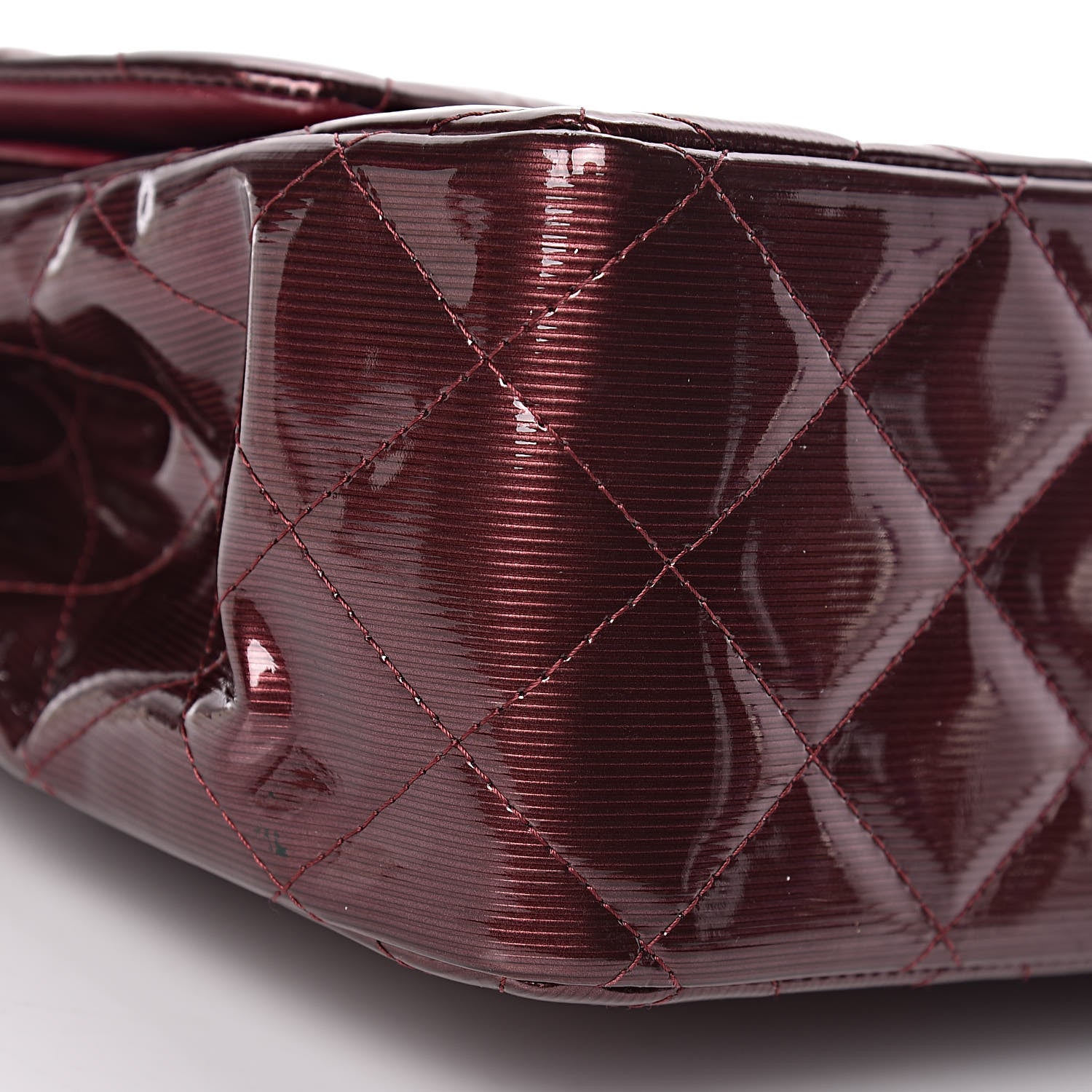 Chanel Striated Patent Quilted Jumbo Double Flap Burgundy 6 of 15